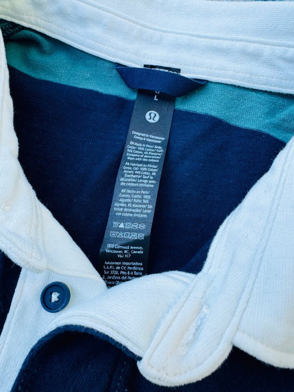 Lululemon Mens Long-Sleeve Rugby Shirt Large Sea Foam Green Blue - Picture 2 of 3